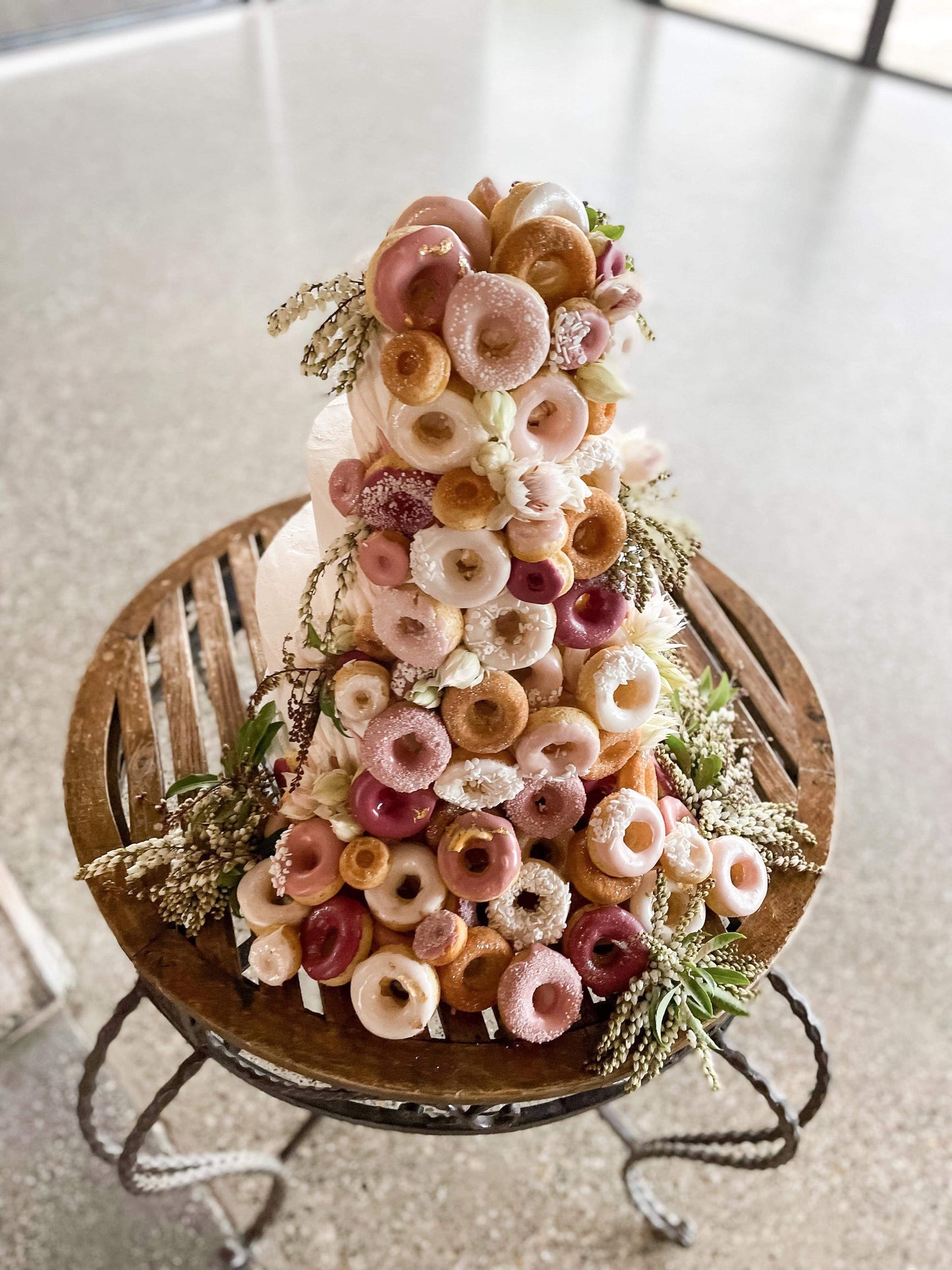 3 Tier Buttercream with Cascading Donuts