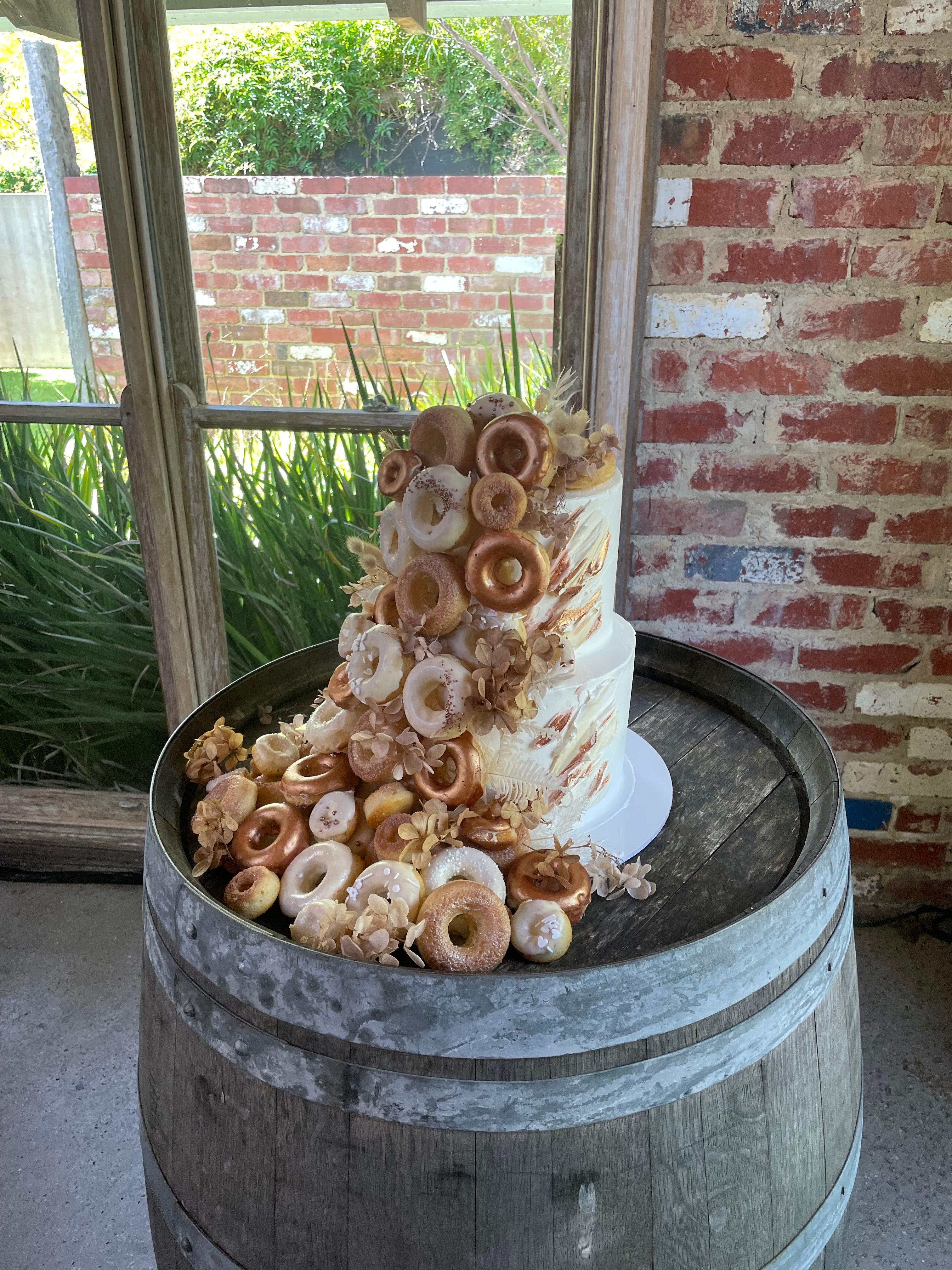 2 Tier Buttercream with Cascading Donuts