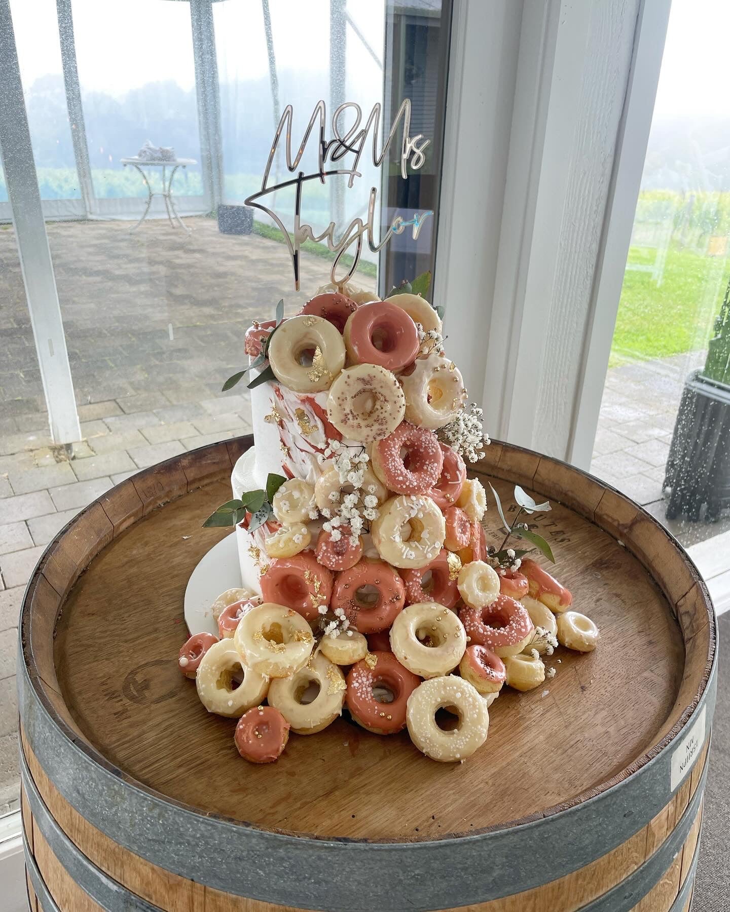 2 Tier Buttercream with Cascading Donuts