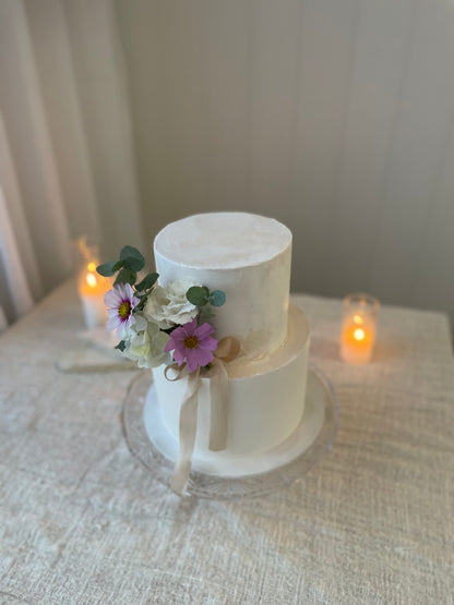 Buttercream Fresh Flowers With Ribbon Add-on