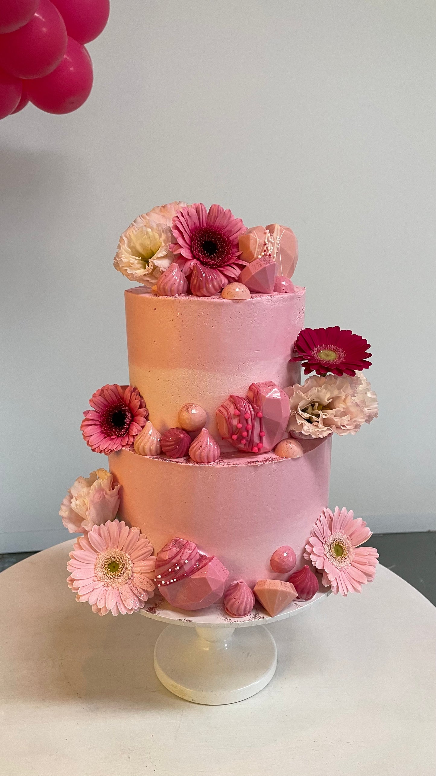 Pink Chocolate & Flowers Cake