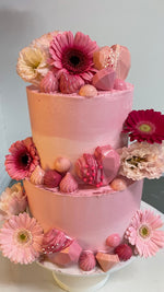 Pink Chocolate & Flowers Cake