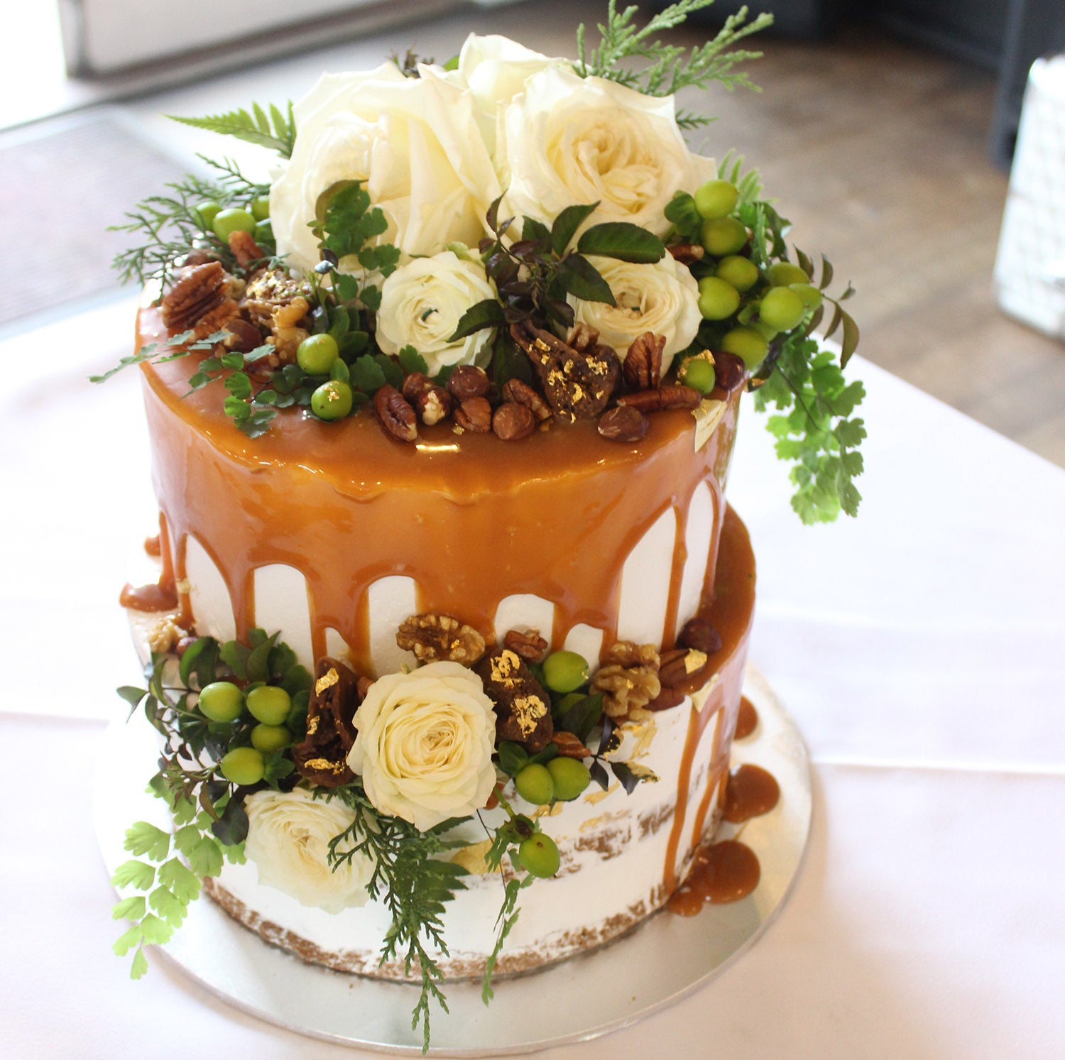 2 Tier Semi naked, Drizzle and flowers