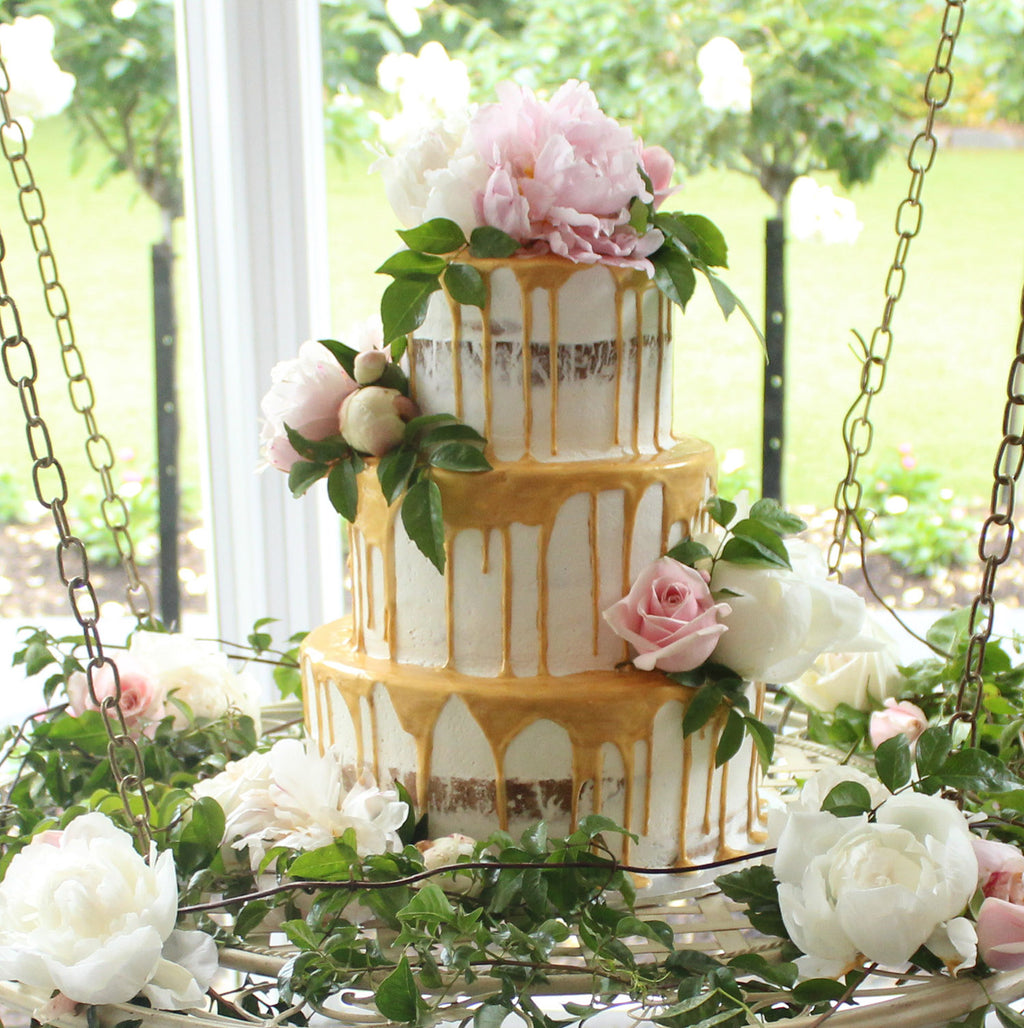 3 Tier Semi Naked, Metallic Drizzle and flowers