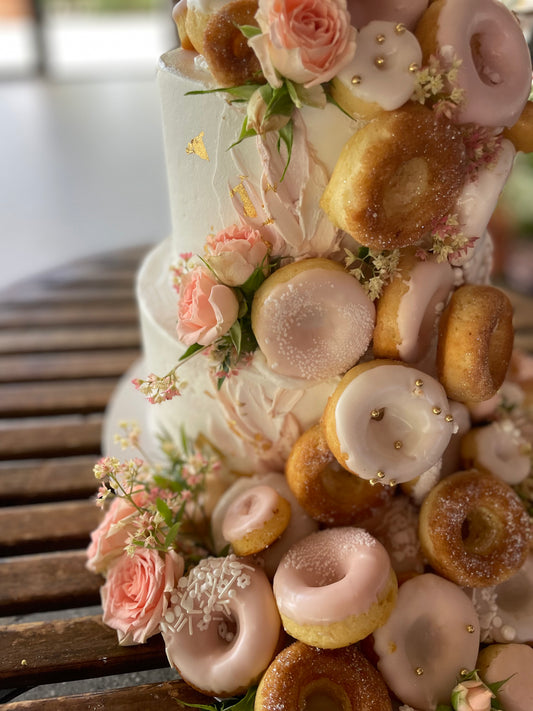 2 Tier Buttercream with Cascading Donuts
