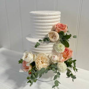 2 Tier Lined Buttercream with Flowers