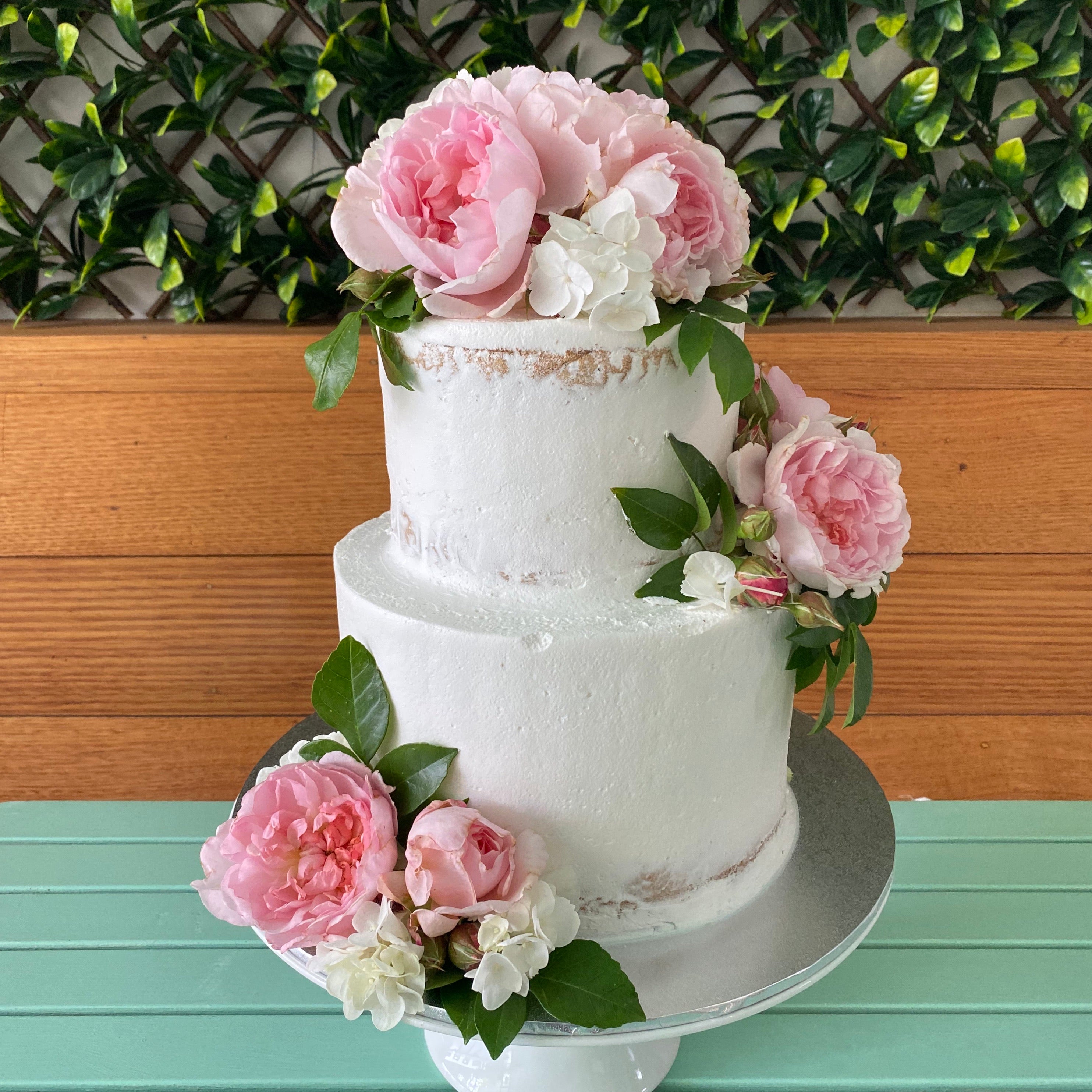2 Tier Semi Naked with Scatted flowers