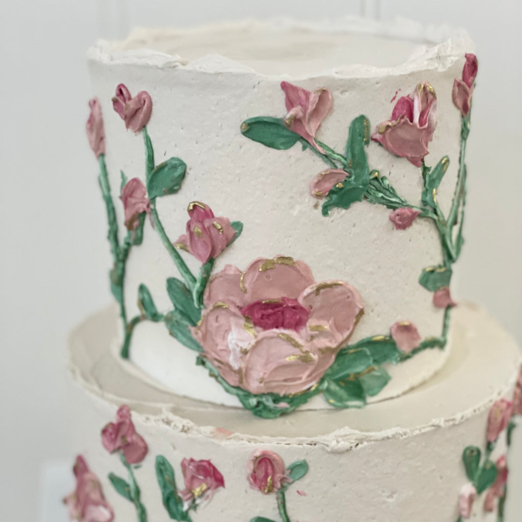 1 Tier Floral Painted cake