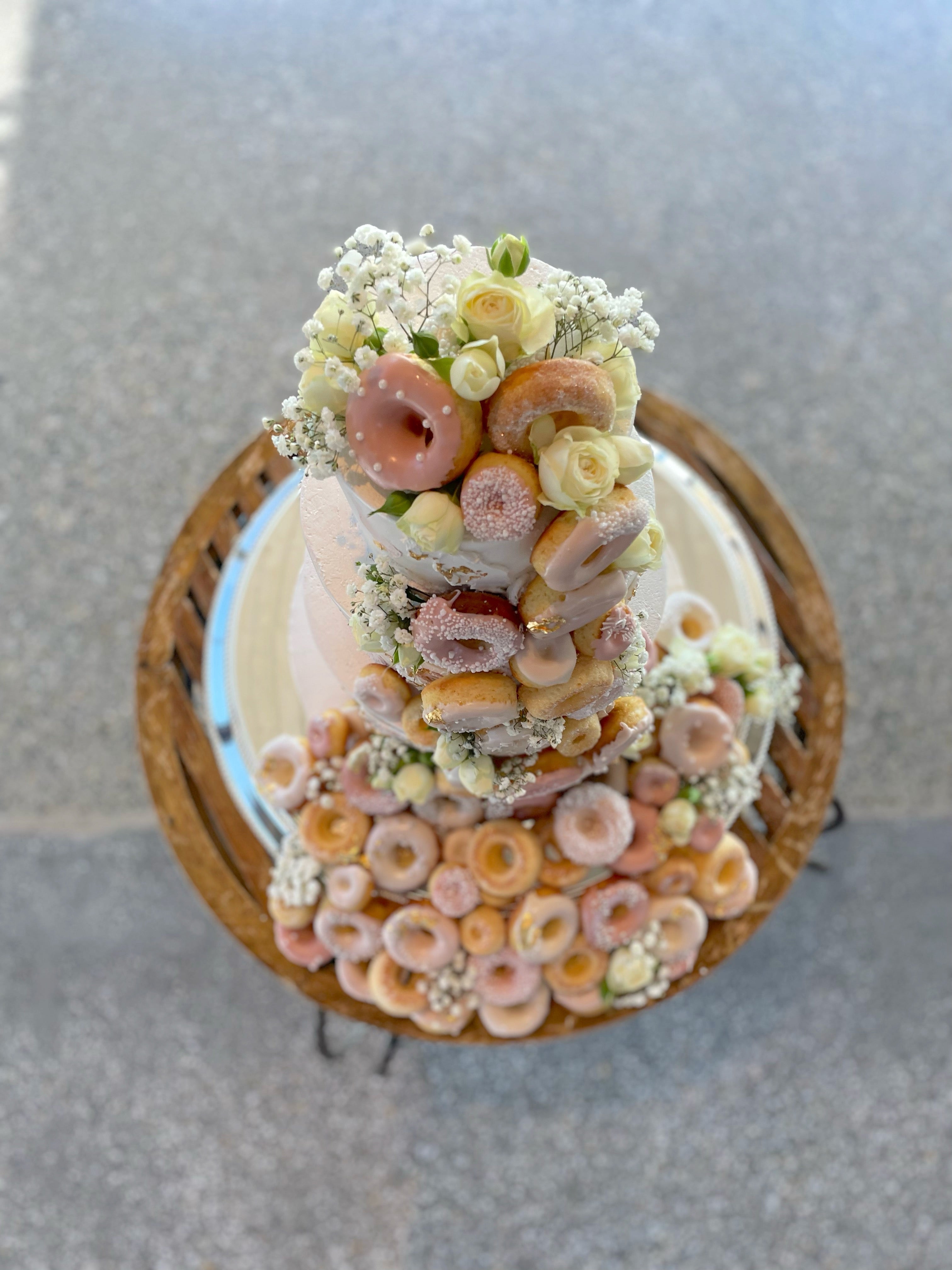 3 Tier Buttercream with Cascading Donuts