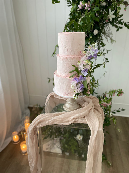 3 Tier Stone Texture With Fresh Flowers