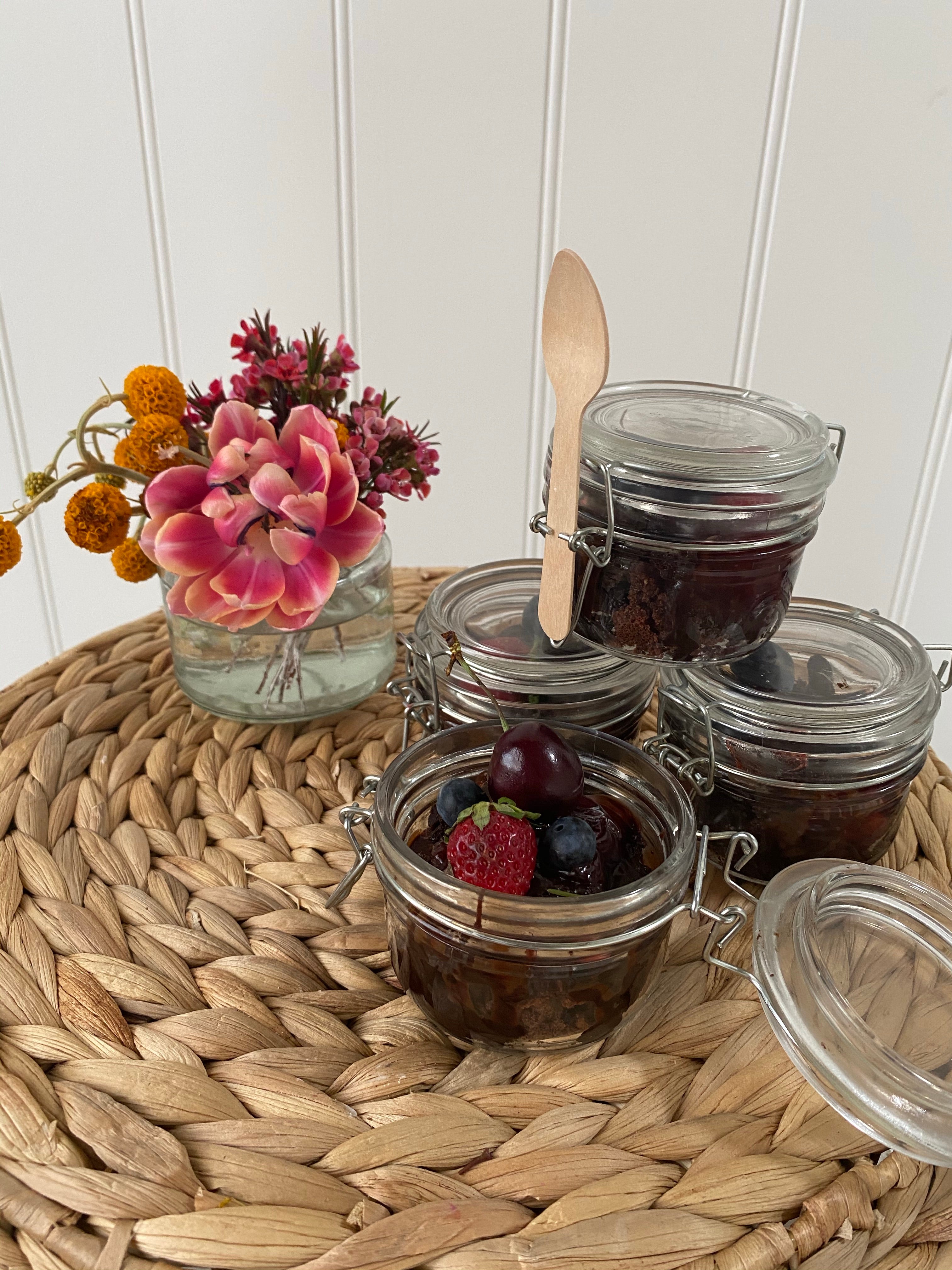 Mix berry brownie dessert jars