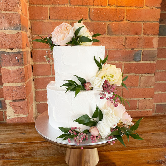 2 Tier Unfinished Buttercream with Flowers