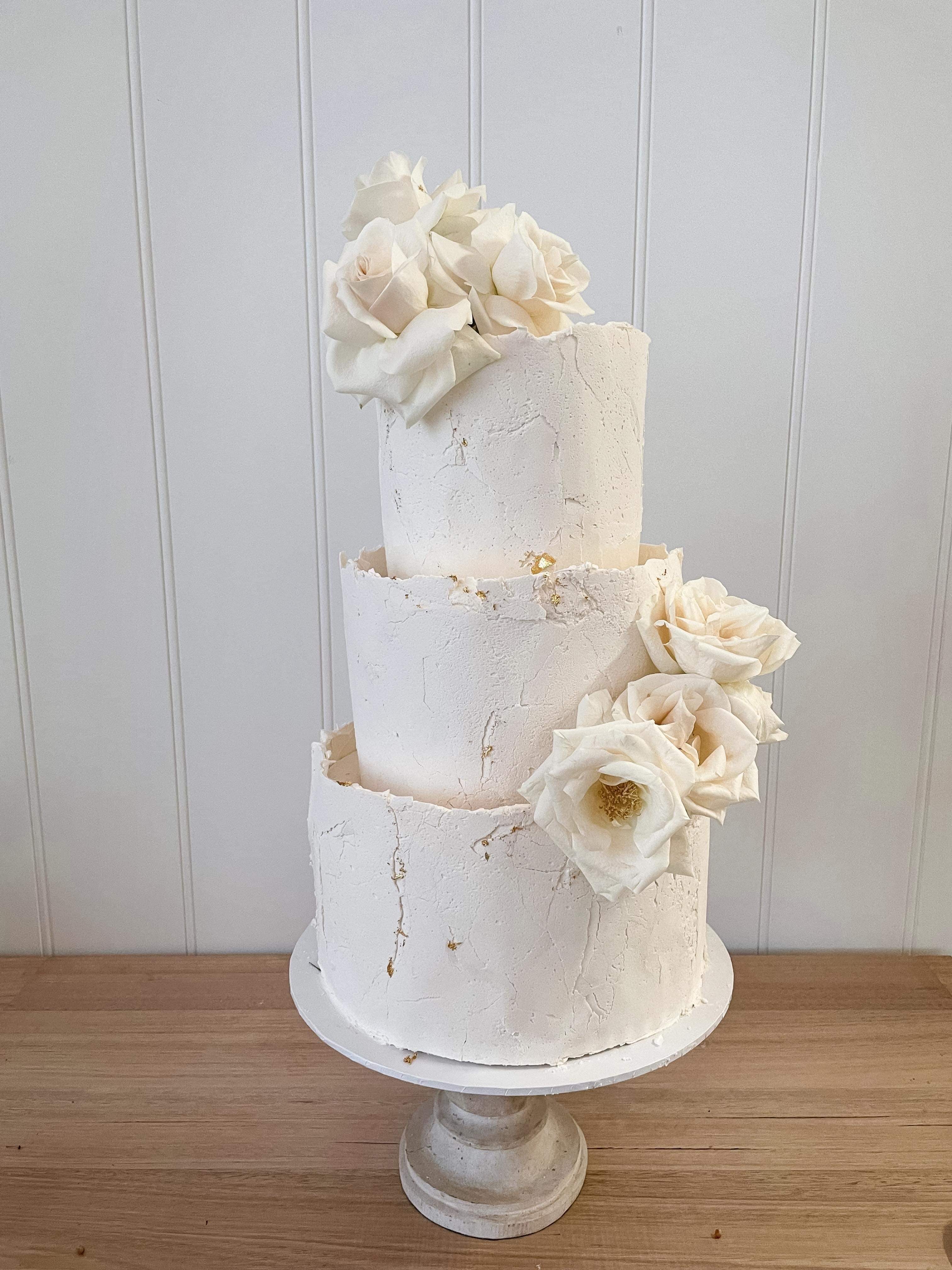 3 Tier Stone Texture With Fresh Flowers