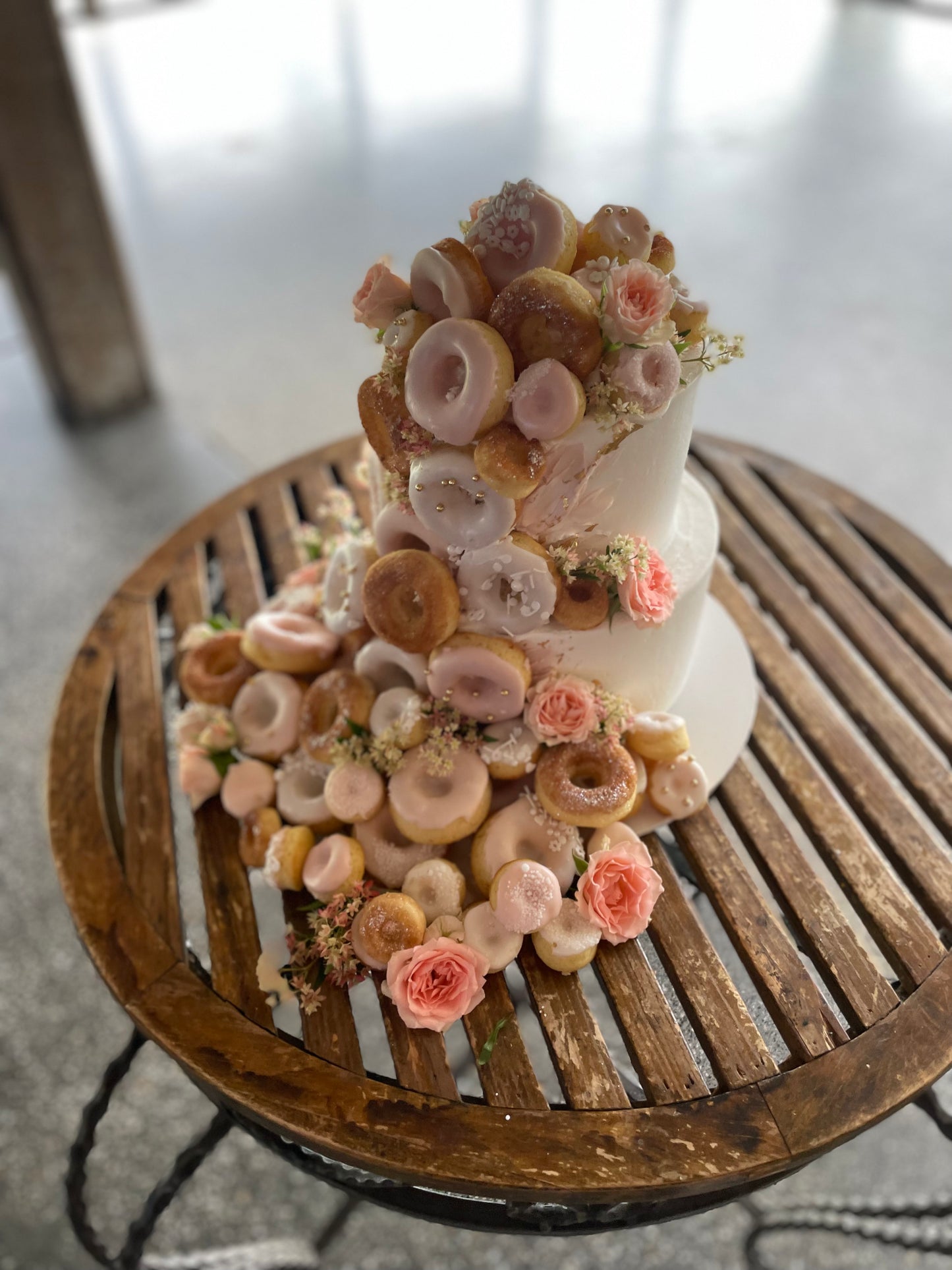 2 Tier Buttercream with Cascading Donuts