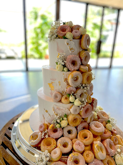 3 Tier Buttercream with Cascading Donuts