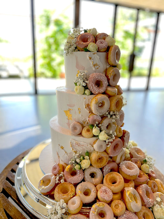 3 Tier Buttercream with Cascading Donuts