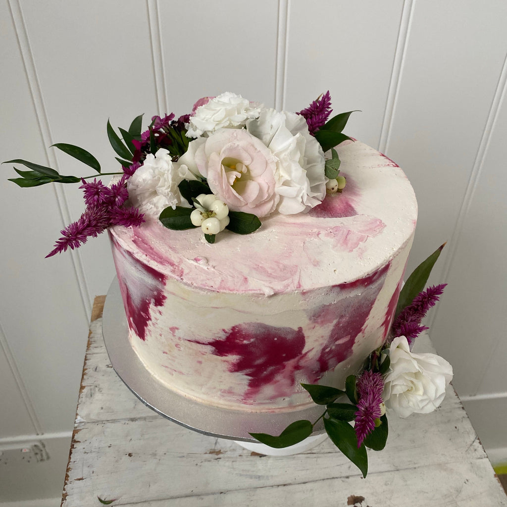 1 Tier Marble Buttercream With Fresh Flowers