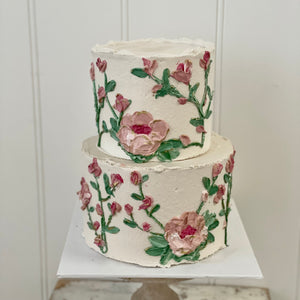 2 Tier Floral Painted cake