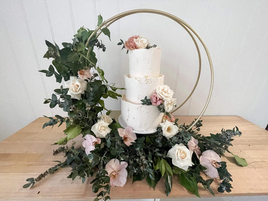 3 Tier Stone Texture With Fresh Flowers