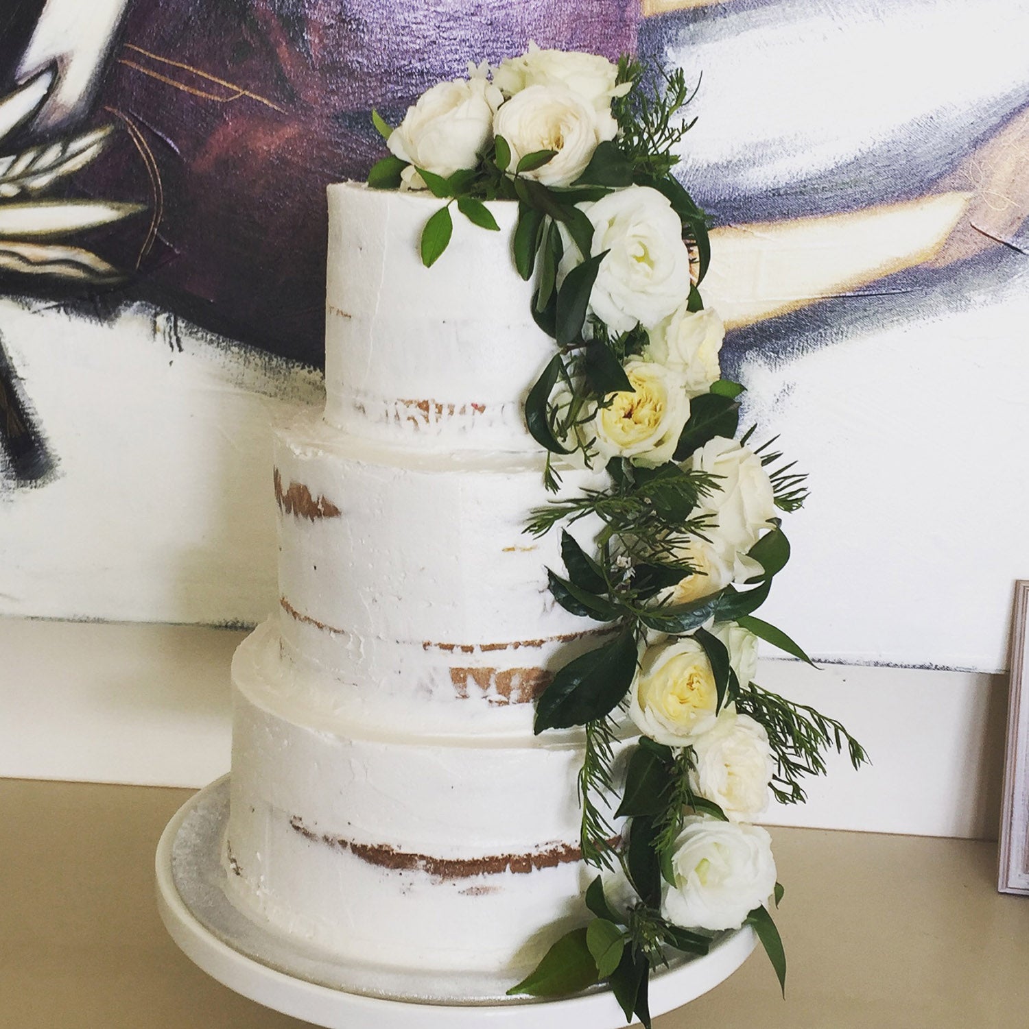 3 Tier Semi Naked with Cascading flowers